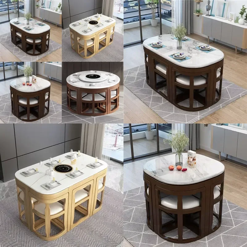 Modern Square Marble Top Dining Table Set with 4 or 6 Chairs Luxury Home Furniture Kitchen Room Decor High Quality Fast