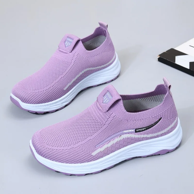Spring Breathable Slip-On Shoes for Woman Middle-Aged Elderly Casual Light Sports Shoes Non-Slip Soft-Sole Comfortable Flats