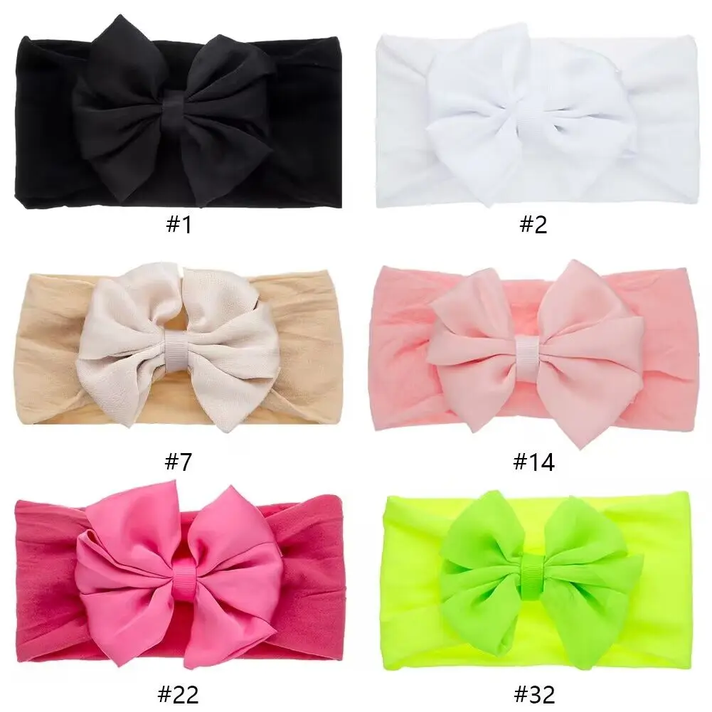 24pc/lot Cute Newborn Kid Satin Bow Nylon Headband Infant Solid Hair Bow on Wide Nylon Headband for Baby Girl Hair Accessories