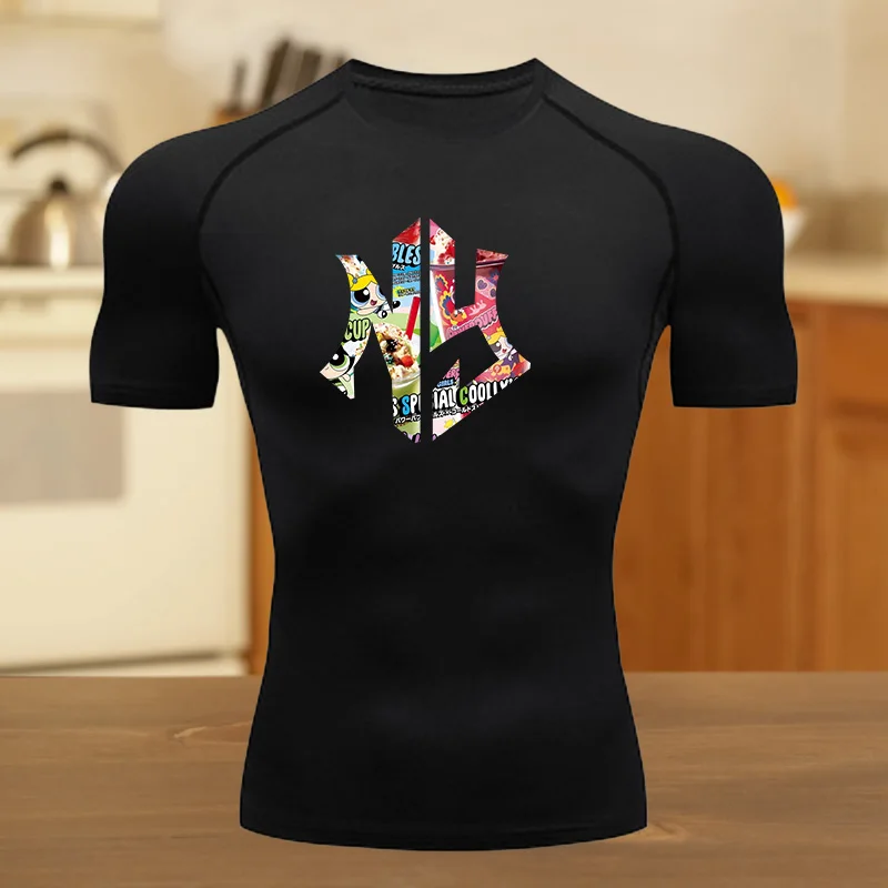 

Одежда для фитнеса, компрессионная футболка для бега, мужские топы, футболки с принтом летучей мыши, мужская быстросохнущая спортивная одежда для спортзала, трикотажная футболка для