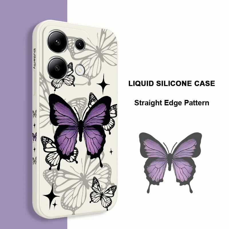 Flying Butterfly Phone Case For Xiaomi Redmi Note 14 13 12 12S 11 11S 10 10S 9 9S Pro Plus 4G 5G Liquid Silicone Cover