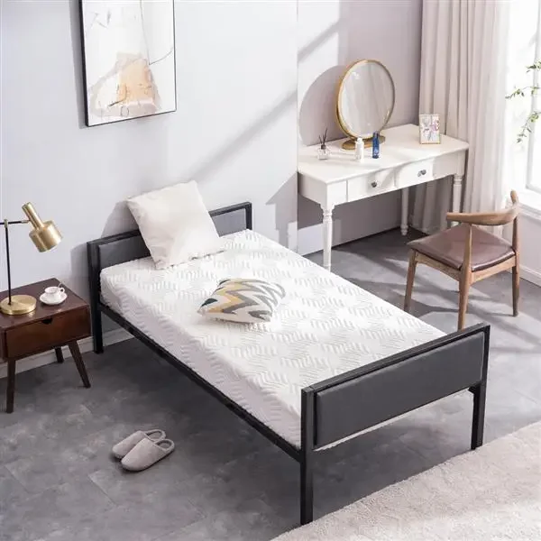 Bed Frame Simple Dark Gray Soft Cover Daybed Black Metal Bed Frames Twin Easy to Assemble Stylish and Modern Bedroom Furniture