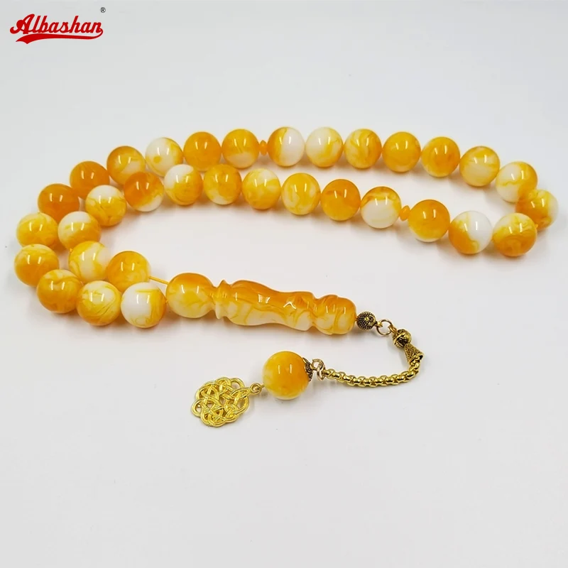 

Big beads Tasbih 33 round 16mm yellow resin muslim prayer beads Islamic rosary misbaha turkish bracelet ramadan eid gifts