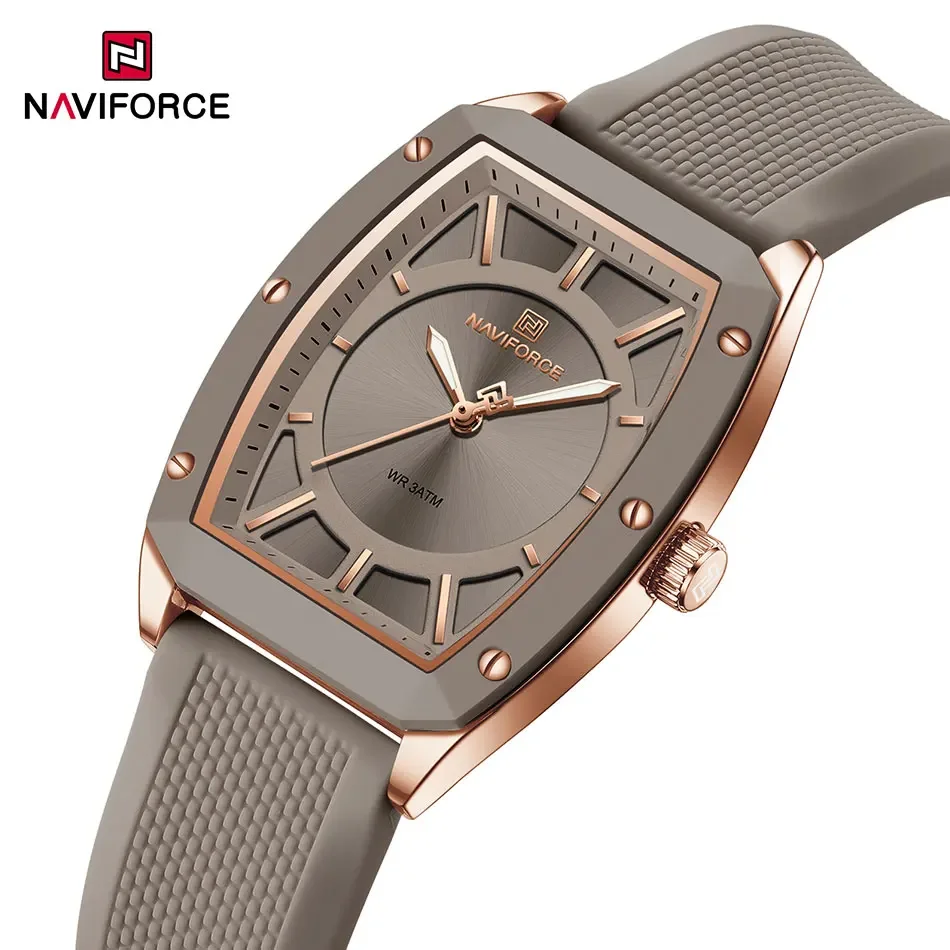 NAVIFORCE NF5049 Women Quartz Watches Silicone Strap Student Sports Watch Big Dial Simple Tonneau Waterproof Wristwatches