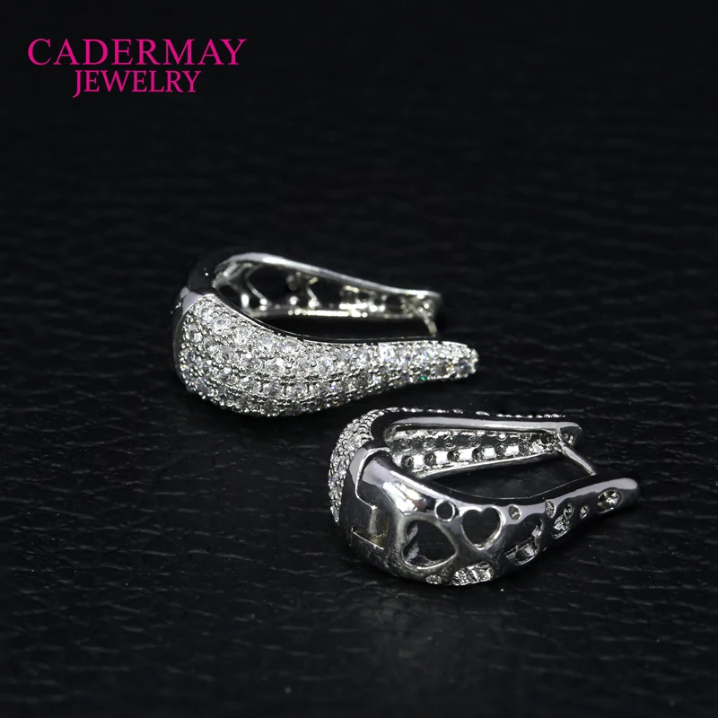 Cadermay Classic Micro-set Moissanite Huggie Earrings 925 Silver Moissanite U Shape Hoop Earrings Engagement Bridal Jewelry Gift