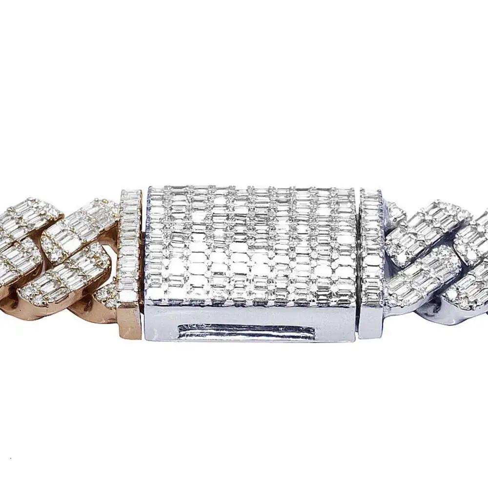 Luxury Two-color Heavy 925 Sterling Silver Gold Plated Necklace Hand Setting Emerald Cut 52ct Iced Out Moissanite Cuban Link Cha