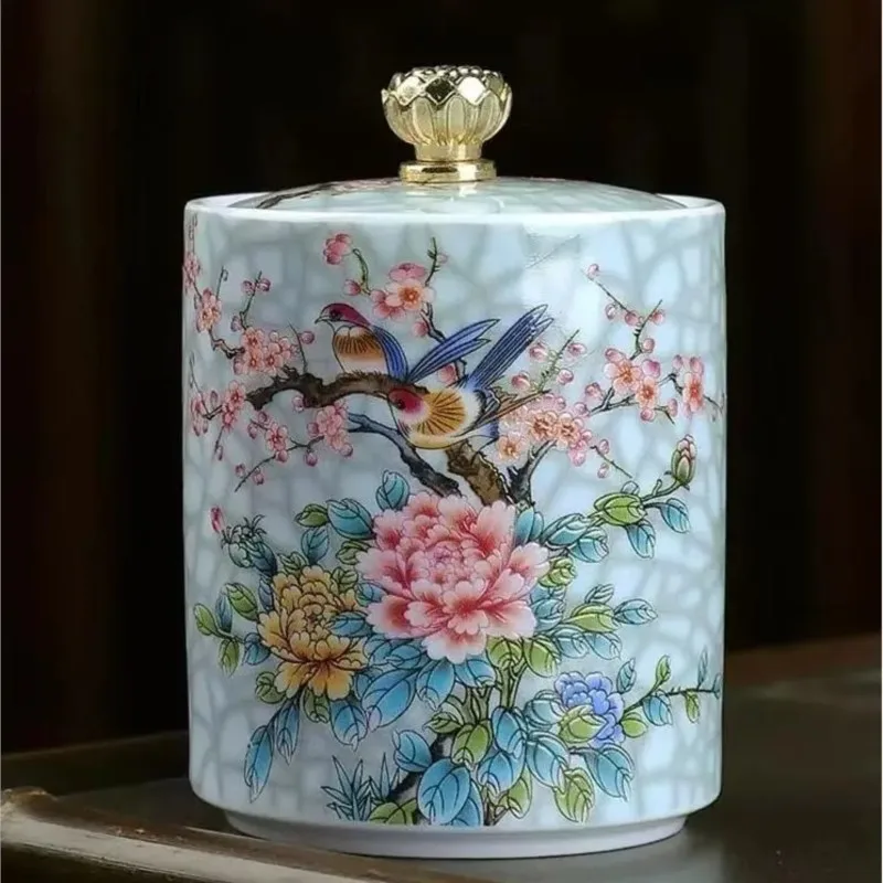 Chinese Style Enamel Retro Ceramic Sealed Storage Jar Tea Jar Retro Home Decorative Tea Storage Jar Handmade Decoration JarZI707