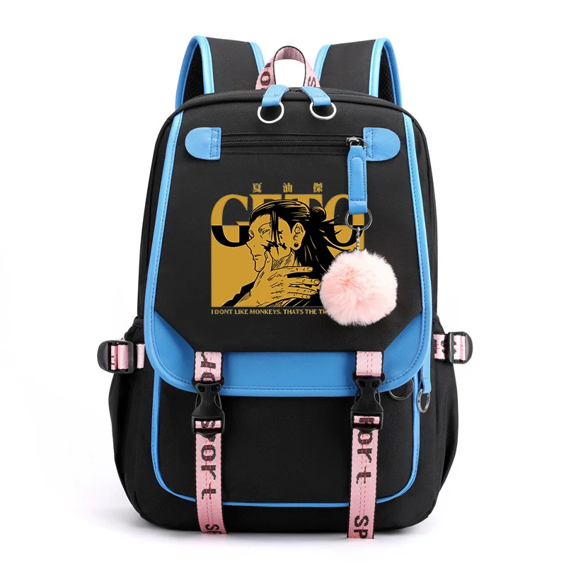 Anime geto suguru legal padrão mochila adolescente rua legal mochila de alta qualidade usb zíper mochila anime mochilas