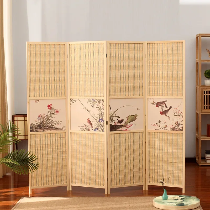 Office screen partition mobile folding partition folding living room simple modern solid wood Chinese screen