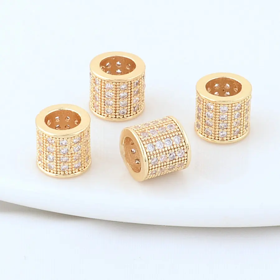 14K Gold Color Plated Brass and Zircon Round Square Bead Loose Spacer Beads for DIY Jewelry Making Accessories