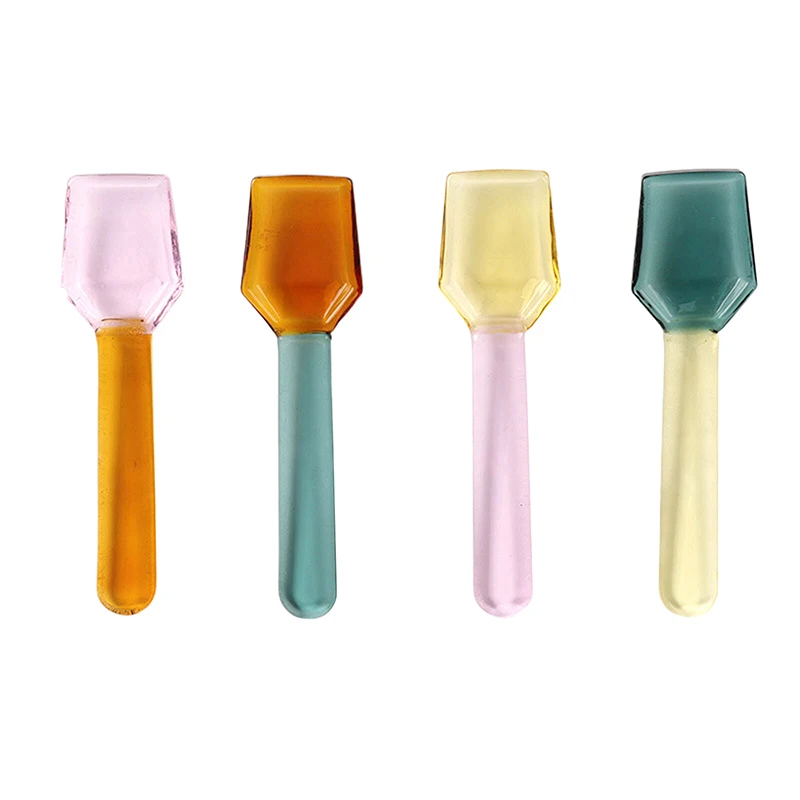 Color Glass Spoon,Dessert Ice Cream Salad Handled Spoon,Coffee Soup Stirring Spoon Heat And Cold Resistance Scoop