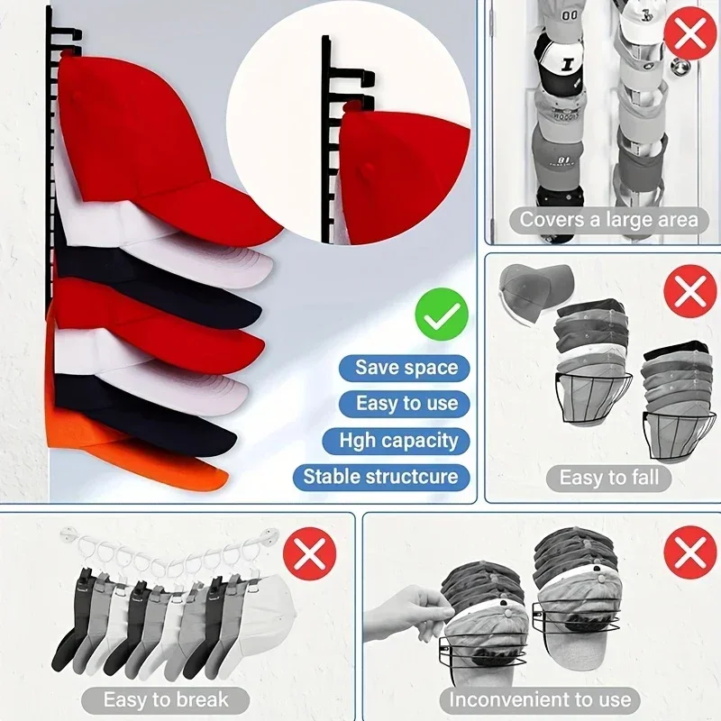 Wall Mounted Baseball Hat Rack for Storage