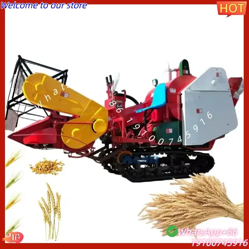 2026Hot Household Crawler Paddy Combine Harvester Low Fuel Consumption Rice Reaper Thresher for Mountain Paddy
