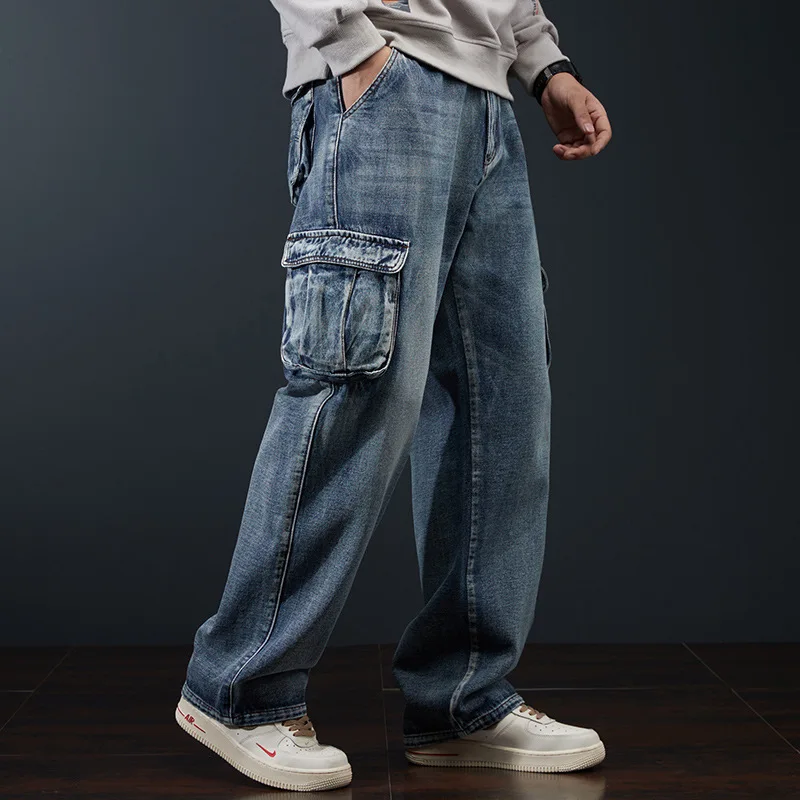 Men's Cargo Jeans Autumn Fashion Multi-pocket Loose Denim Pants Hip Hop Casual Clothing Trousers Male Bottoms Plus Size 42 44