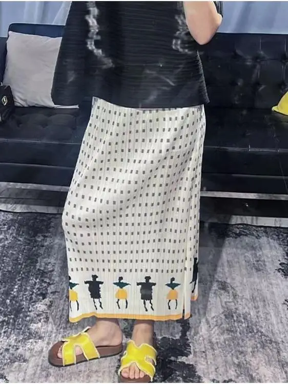 Summer 2026 Cartoon Little People Lazy Style Loose Half Skirt Pleated Polyester Fiber High Waist Women's Fashion Ladies Skirt