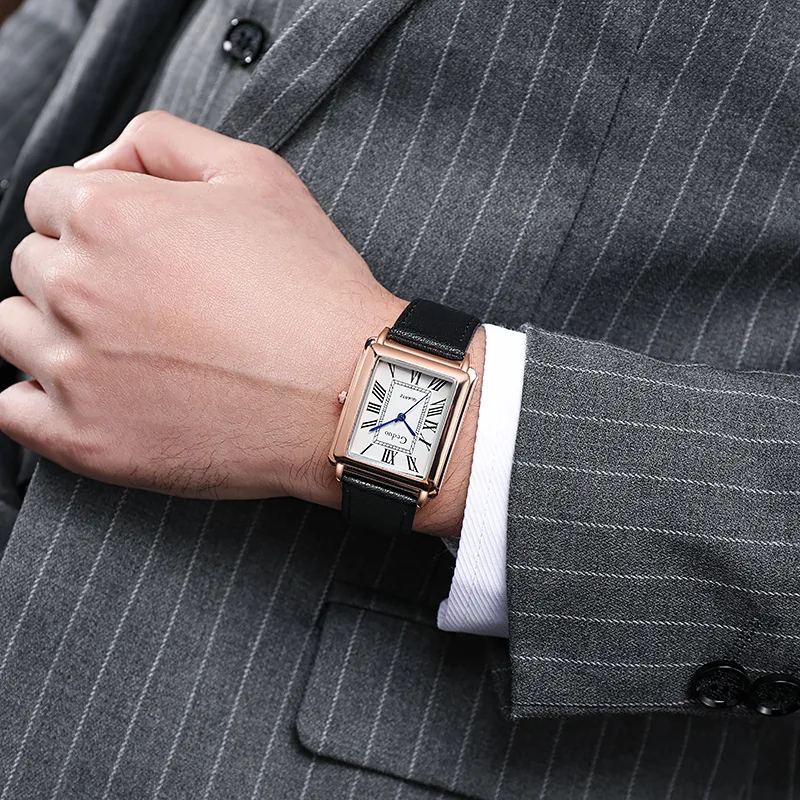 Leisure Fashion Quartz Watch for Man Business Men'S Simple Luxury Square Watch Leather Strap Casual Wristwatch Festival Gifts