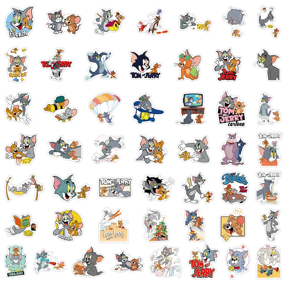 10/30/50 Uds. Pegatina divertida de dibujos animados de Tom y Jerry decoración DIY monopatín impermeable cuaderno Graffiti juguete