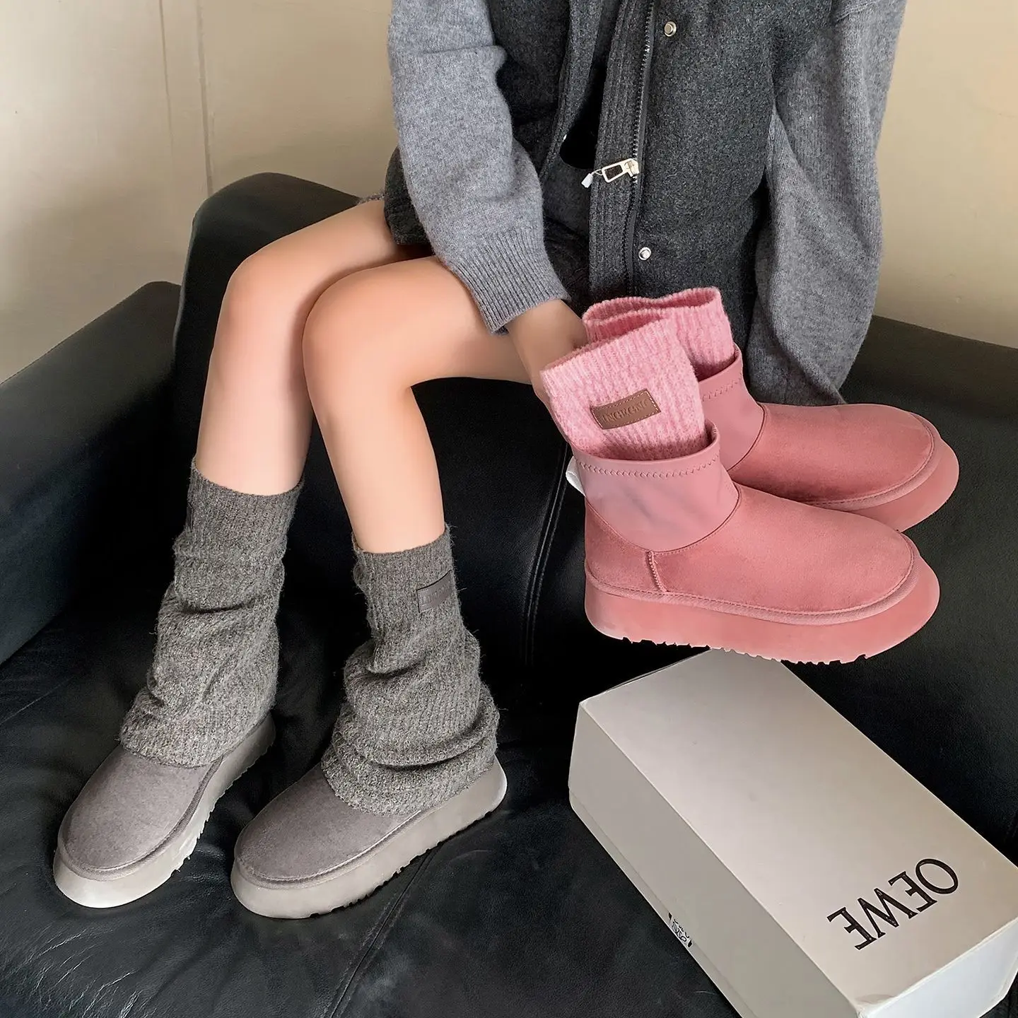 

Женские розовые зимние ботинки на флисовой подкладке, ботильоны двойного ношения на толстой подошве, нескользящая теплая хлопковая обувь, милая зимняя повседневная одежда