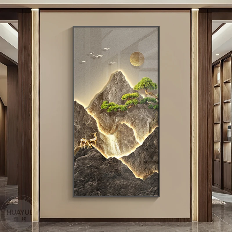 Modern Light Luxury Entrance Hall Decoration Painting Luminous Wall Lamp Painting Corridor Landscape Hanging Painting Wall Lamp