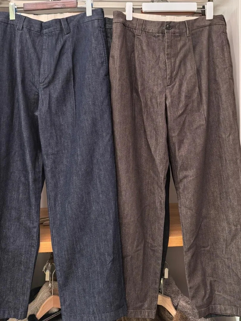 Men's Comfortable Casual Straight Leg Pants Pleated Washed Autumn Winter New Style Versatile High Waist Button Closure