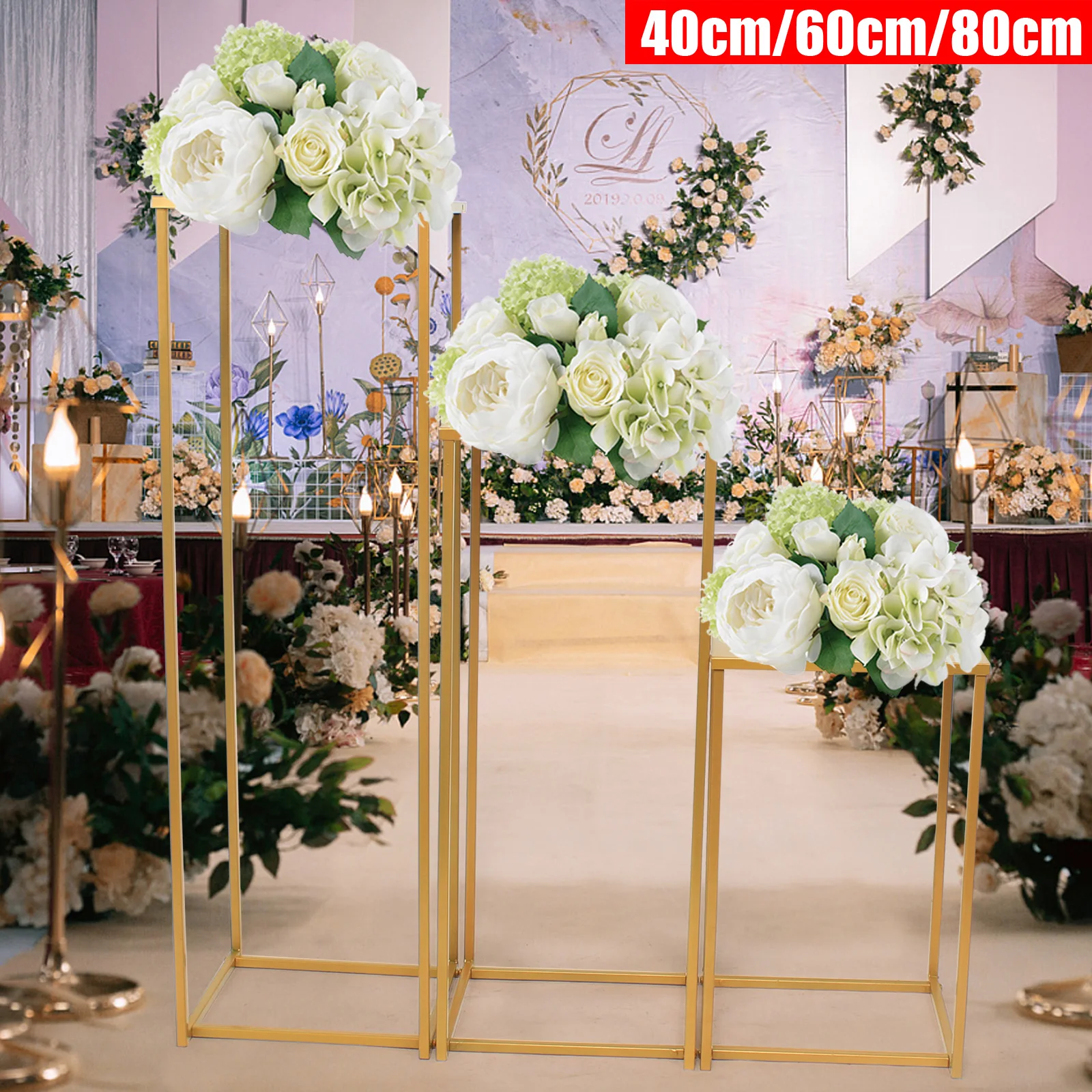 3 Pcs Wedding Frame Geometric Box Stands Flower Rack Gold Centrepieces Vases Stand for Wedding Party Decorations