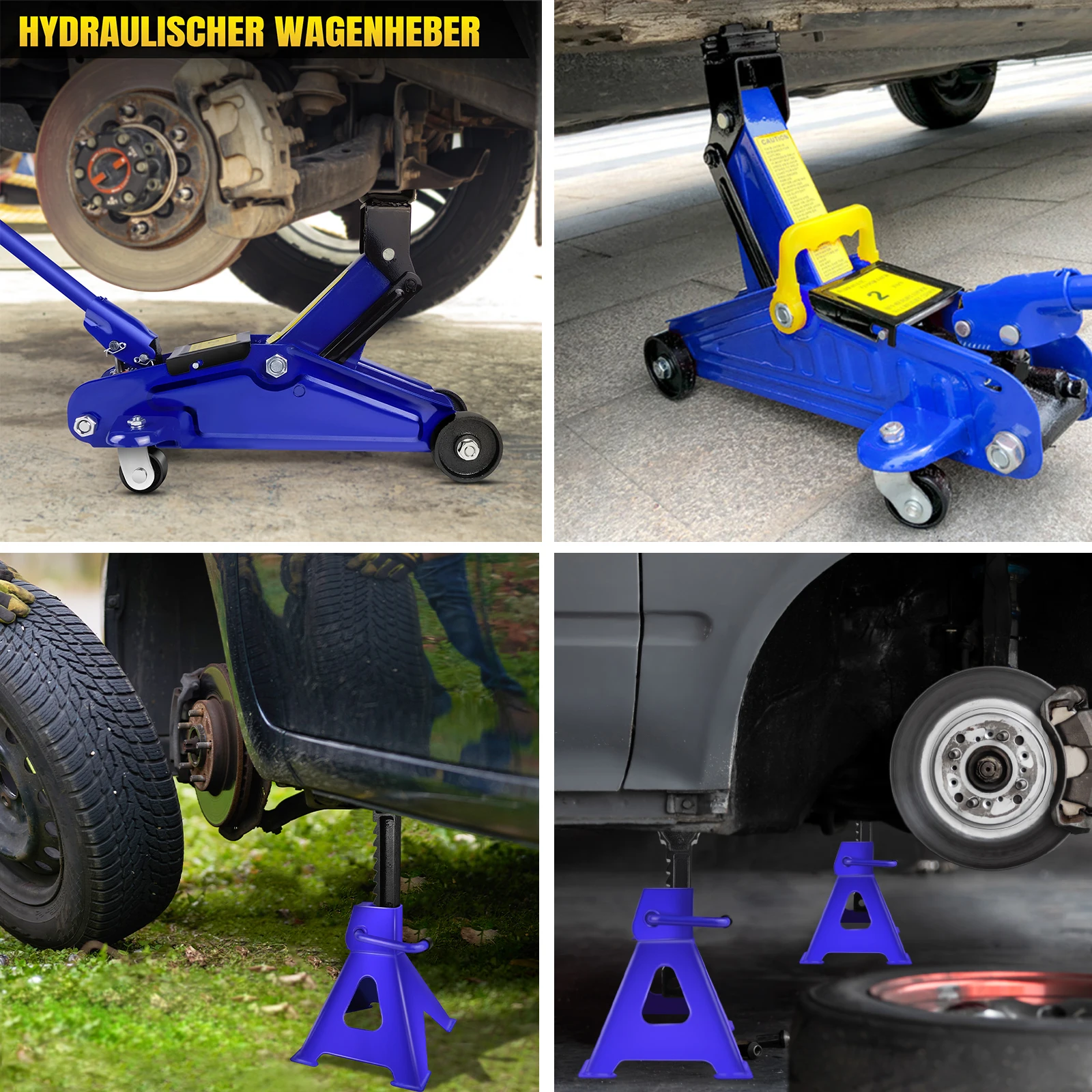 رافعة أرضية هيدروليكية 2 طن و3 طن جاك تقف كومبو، مقبس رفع عربة محمول شديد التحمل من الفولاذ قابل للتعديل لإصلاح إطارات السيارة