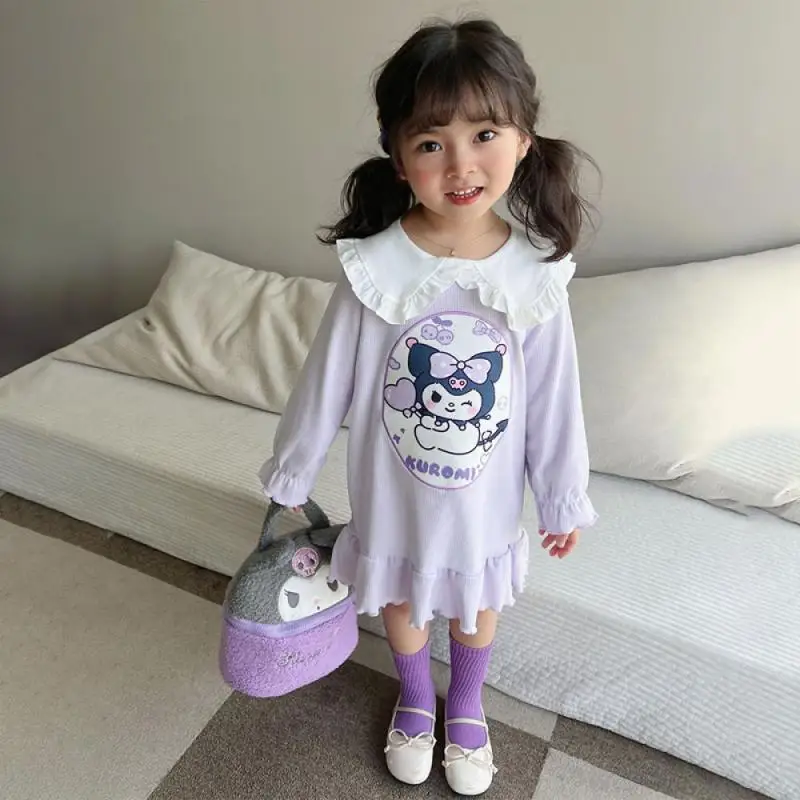 Kawaii sanrios kuromi pyjamas cinna moroll kinder nacht kleid meine melodie prinzessin kleid frühlings herbst kind langarm zu hause kleidung