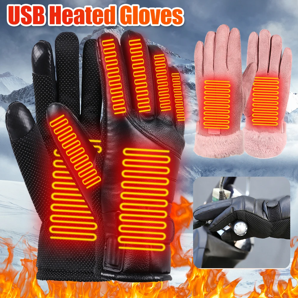 Heated Full Finger Mittens Touch Screen USB Warm Hand Heating Gloves Ergonomics Constant Temperature for Indoor Home Outdoor