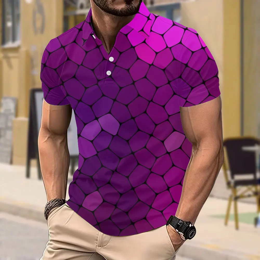 New Spring and Summer Sports Golf Shirt Colored Glass 3D Printed Short Sleeve Top Outdoor Leisure Lapel Loose Men's POLO Shirt