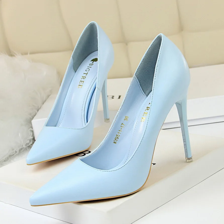 Women 7.5cm 10.5cm High Heels Pumps Lady Wedding Bridal Scarpins Stripper Low Heels Plus Size Fetish Party Blue Pink Shoes