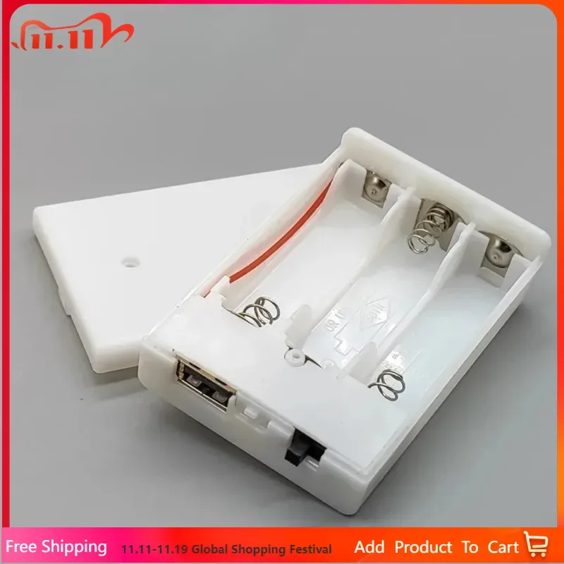 

AA Battery Case with Cover and Top Switch, 3 Slot Series Connection, AA Battery Holder, USB, Line AA Battery Box, Milky White