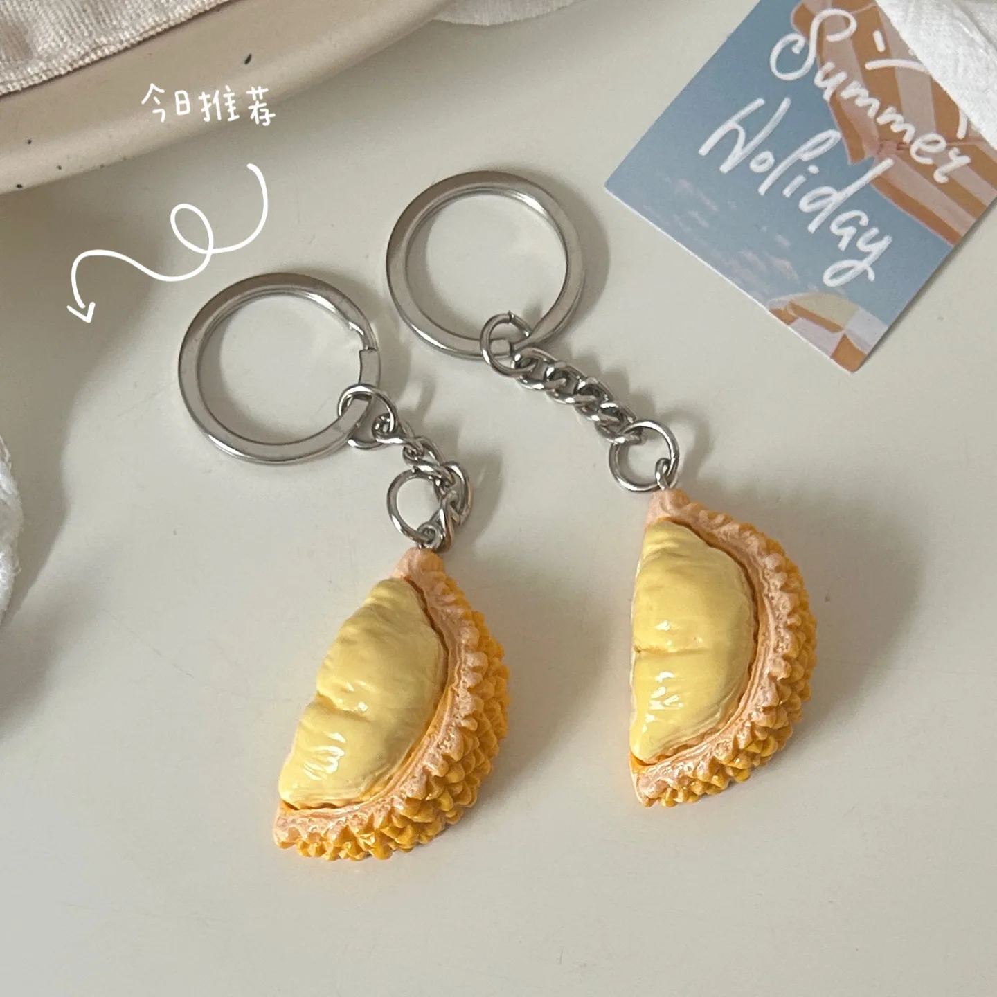 

Simulated durian pendant - cute, quirky and realistic fruit keychain for student bags as accessories or gifts.