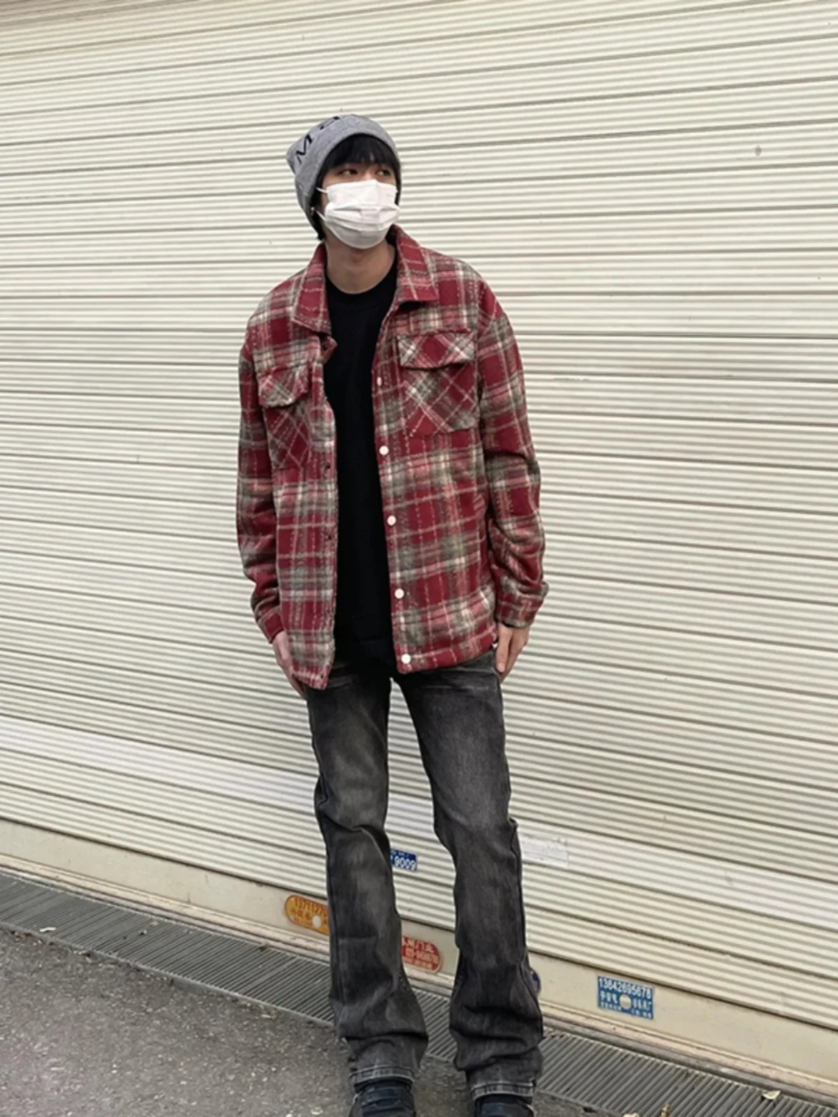 

Preppy Plaid Shirt Jacket Men's Spring Autumn Heavyweight American Retro Turn-down Collar High End Feeling Handsome Jacket