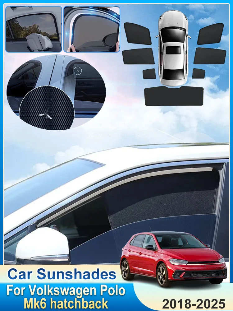 

Магнитные солнцезащитные шторки для Volkswagen Polo Mk6 2018, аксессуары для хэтчбека 2019-2025, шторка на лобовое стекло, защита от УФ-излучения, автомобильные аксессуары