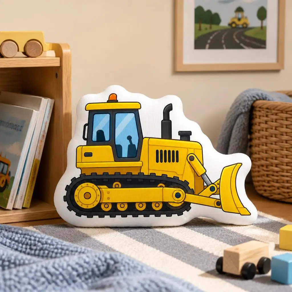 Yellow Crawler Bulldozer Cartoon Plush Pillow Cushion Children's Bedroom Gifts Stuffed Throw Pillow Home Decor Gift Sofa Bed