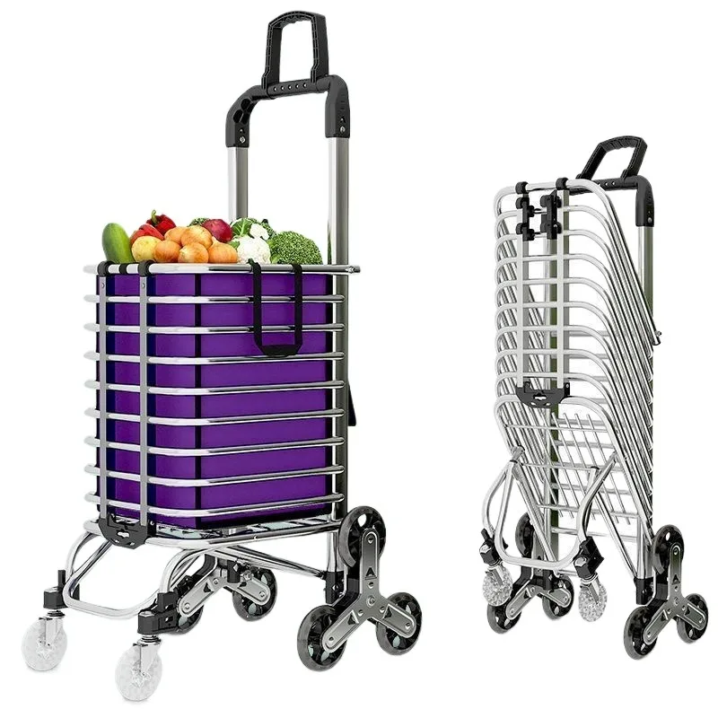 

Supermarket Grocery Collapsible Shopping Utility Climb Stair With Removable Canvas Bag Portable Shopping
