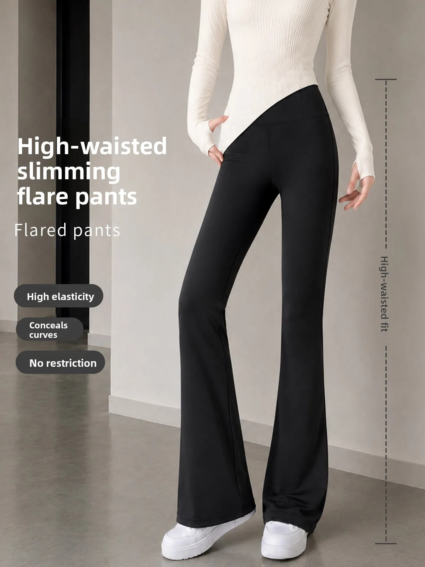 High Waist Yoga Pants Women's Fitness Sharkskin Bell Bottoms Black High Rise Tummy Control Leggings for Autumn Wear
