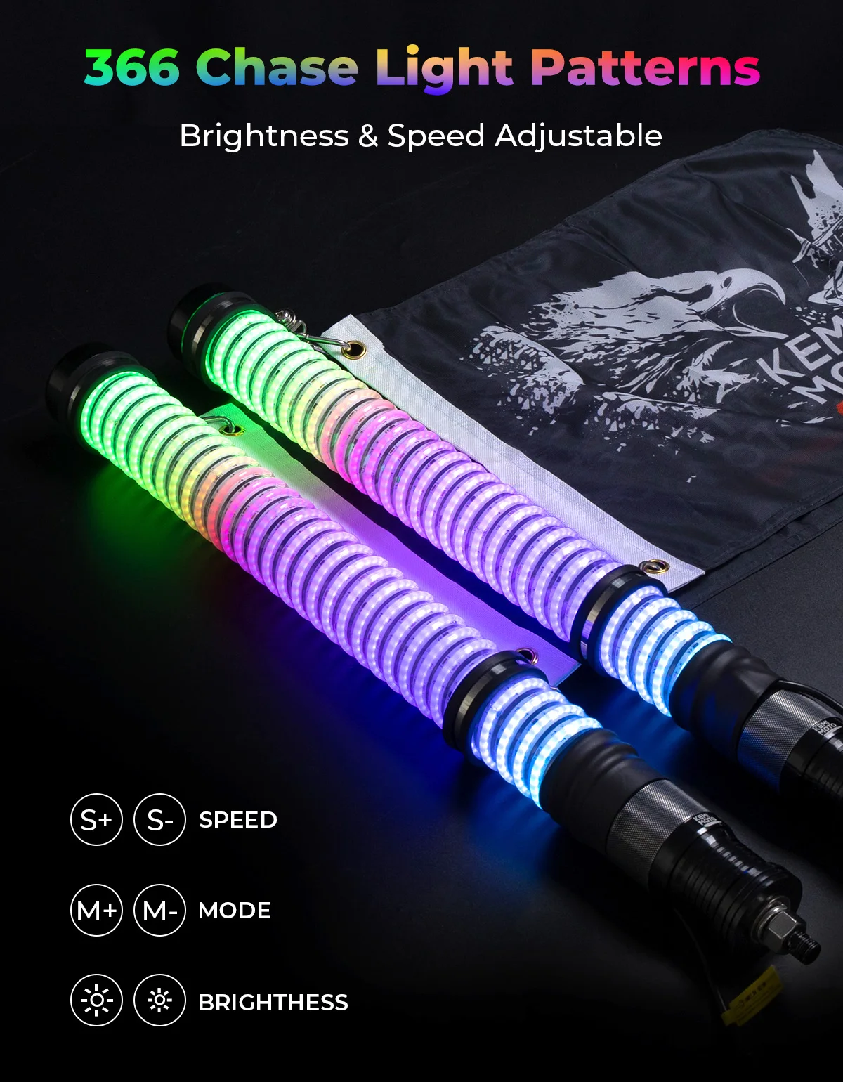 KEMIMOTO UTV ATV 팻 휩 라이트 방수 방향 지시등 블루투스 리모컨 보트 자동차 트럭 골프 카트용 캔암용