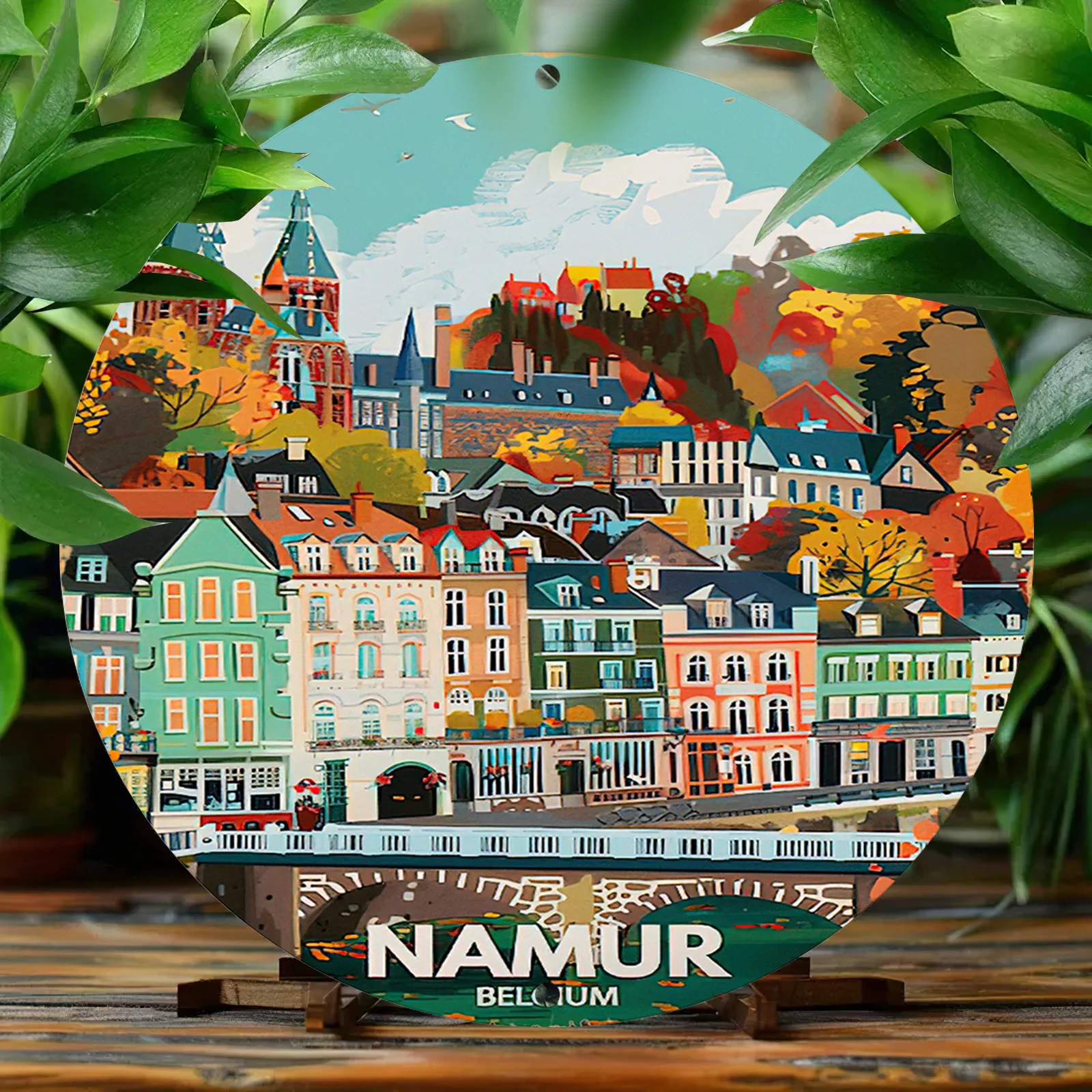 1 Stück Namur Belgium Vintage Art Rundes Metallschild – vorgebohrte Aluminium-Wanddekoration mit HD-Druck, wetter- und rostbeständig
