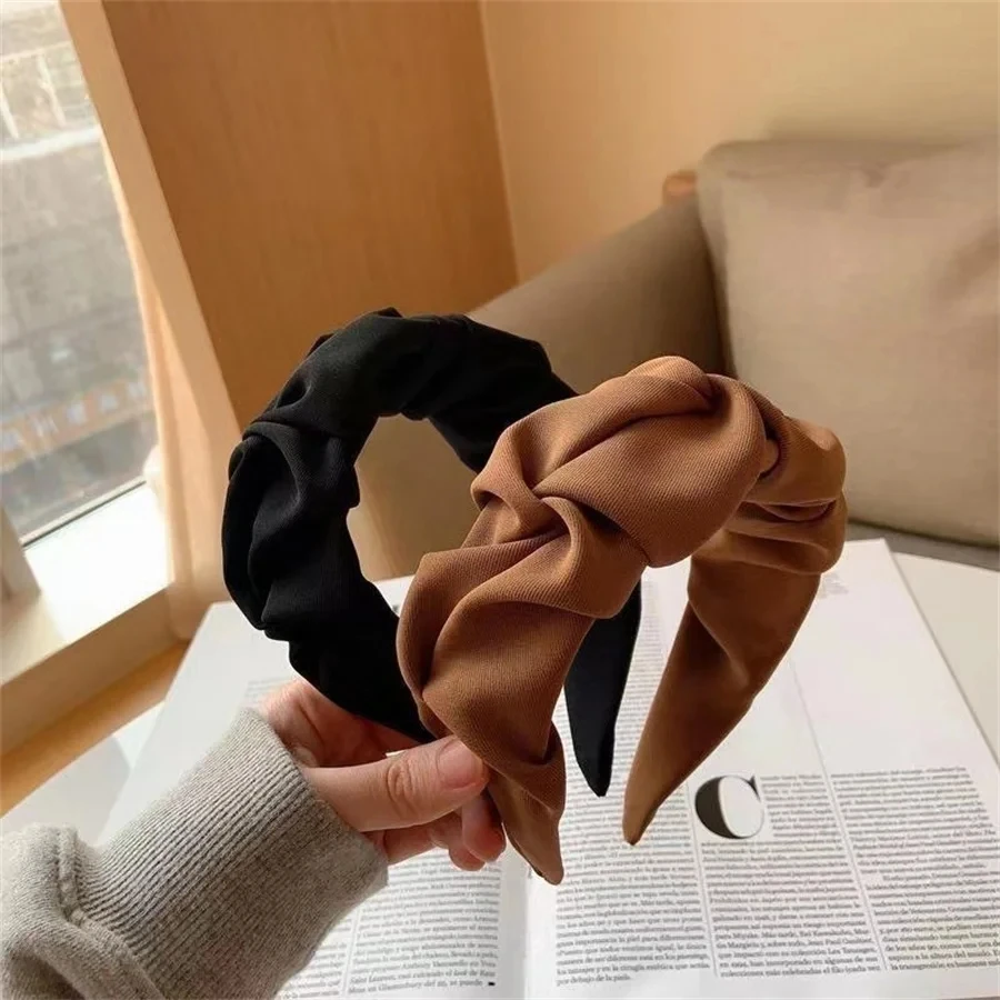 Fashion Solid Color Cloth Crumpled Hair Hoop Women's Head Hoop Wide Bezel Makeup Hairbands for Ladies Headwear Hair Accessories