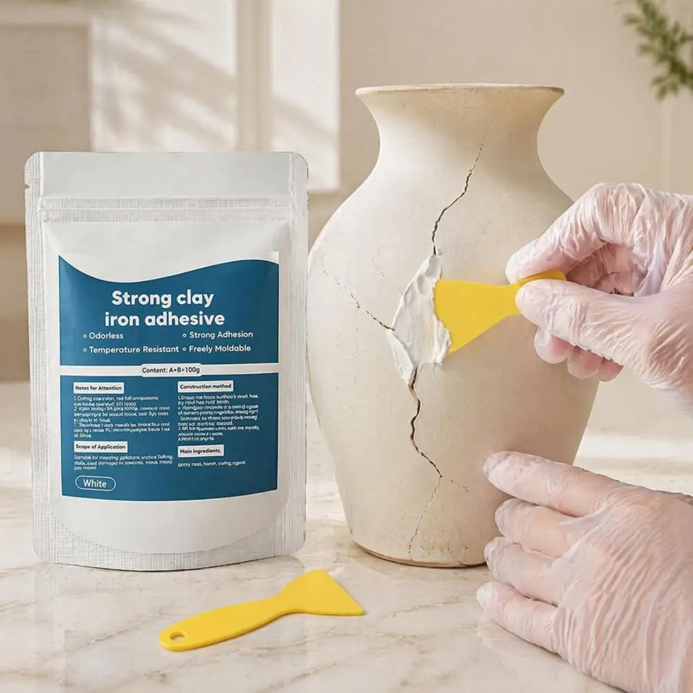Strong Clay Iron Adhesive High Strength Multi-purpose Repair Clay Set with Scraper Gloves Strong Adhesive Putty for Metal