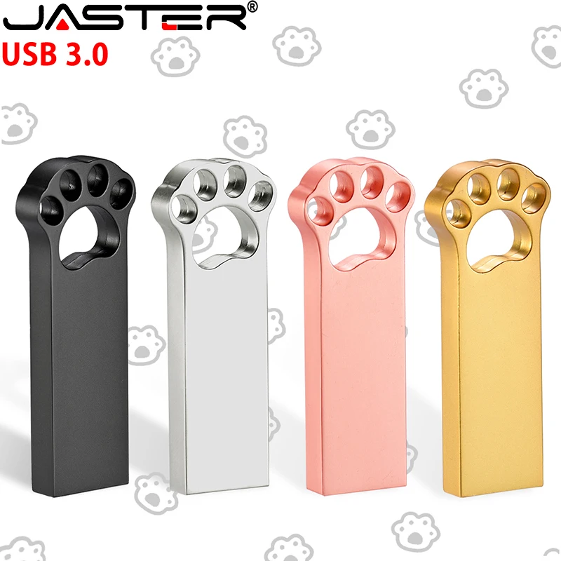 

JASTER High speed USB 3.0 Flash Drive 64GB Free custom logo Metal cat paw model Pen drive 32GB Memory stick Creative gift U disk