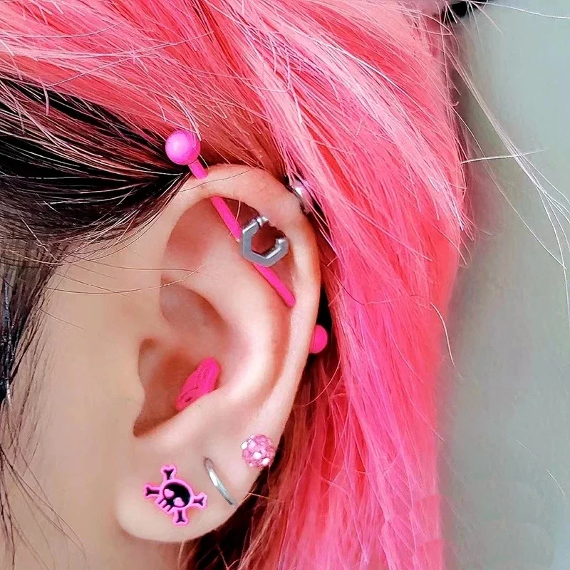 産業用イヤリング,バブルカラー,ピアス,ロングロッドイヤリング,産業用耳,らせん,ヘリックス,ピアス