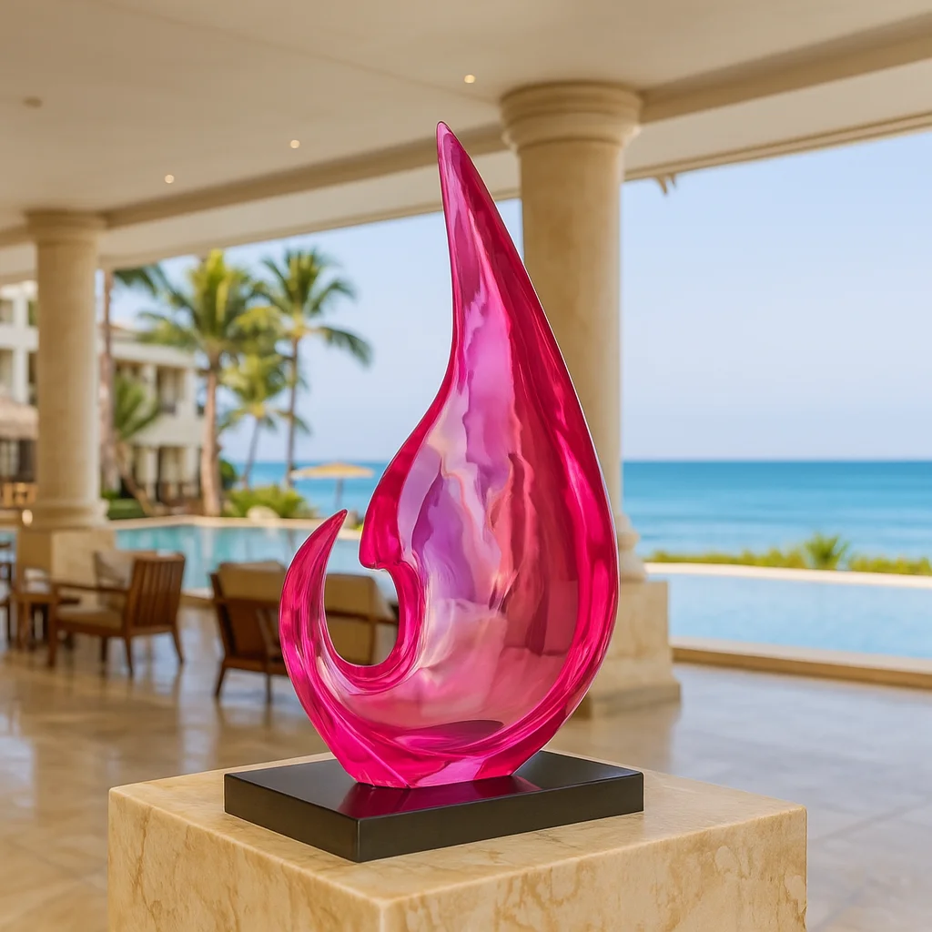 راتينج كريستال فاخر، منحوتة حمراء وردية مصنوعة يدويًا، ديكور داخلي لردهة الفندق #4