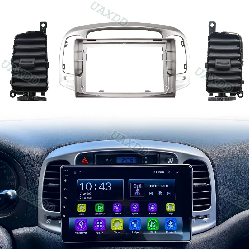CD Car A/C Radio Android Frame Fascia AIR VENT Air Conditioning Vent Grille Assembly Dashboard 2Din For 2008-2012 Hyundai Accent