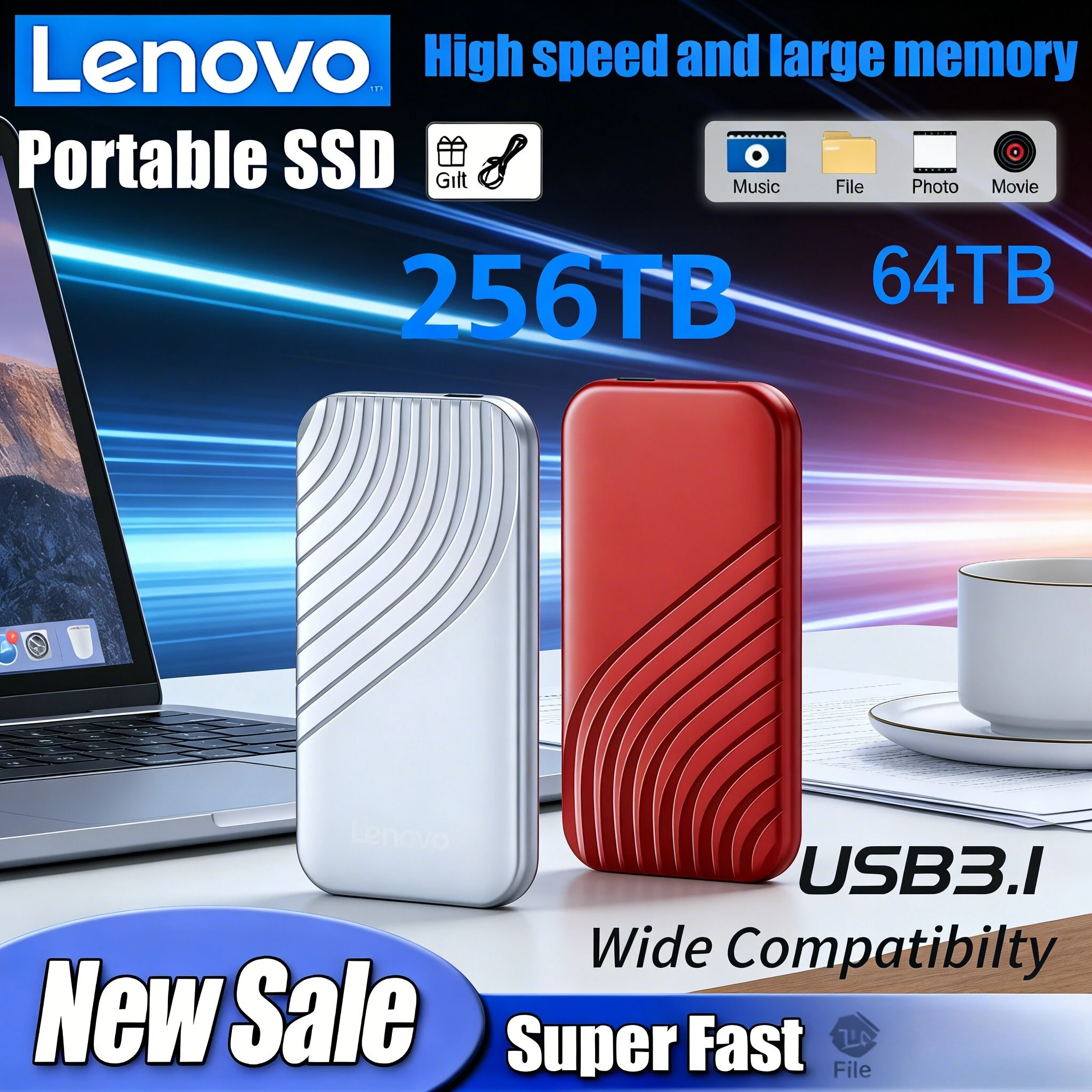 

Новый внешний твердотельный накопитель Lenovo 2026 года, оригинальный, высокоскоростной, портативный, с интерфейсом USB 3.1, мобильный жесткий диск SSD 2 ТБ, 8 ТБ, 16 ТБ