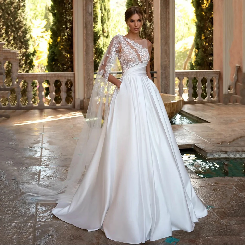 Furtanseo a-line abiti da sposa in raso scollo tondo elegante abito lungo da sposa Sexy abiti da sposa da spiaggia senza schienale 2023