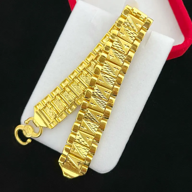 Luxury 9999 24K real gold jewelry men's hand-row bracelet board hand jewelry fashion trend