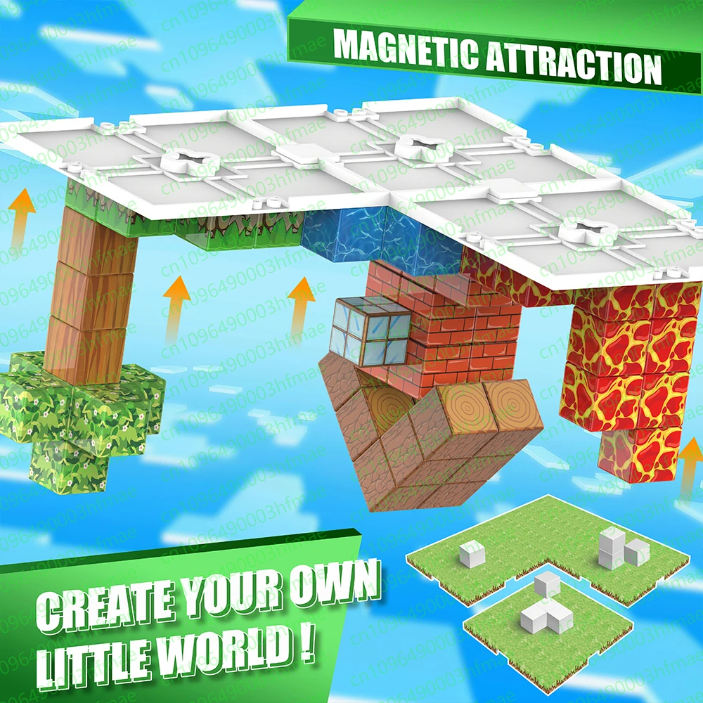磁気ビルディングブロック 磁気底板 マッチマインゲーム ワールドおもちゃ 子供用ギフト 芝生 池 砂漠 雪原 川