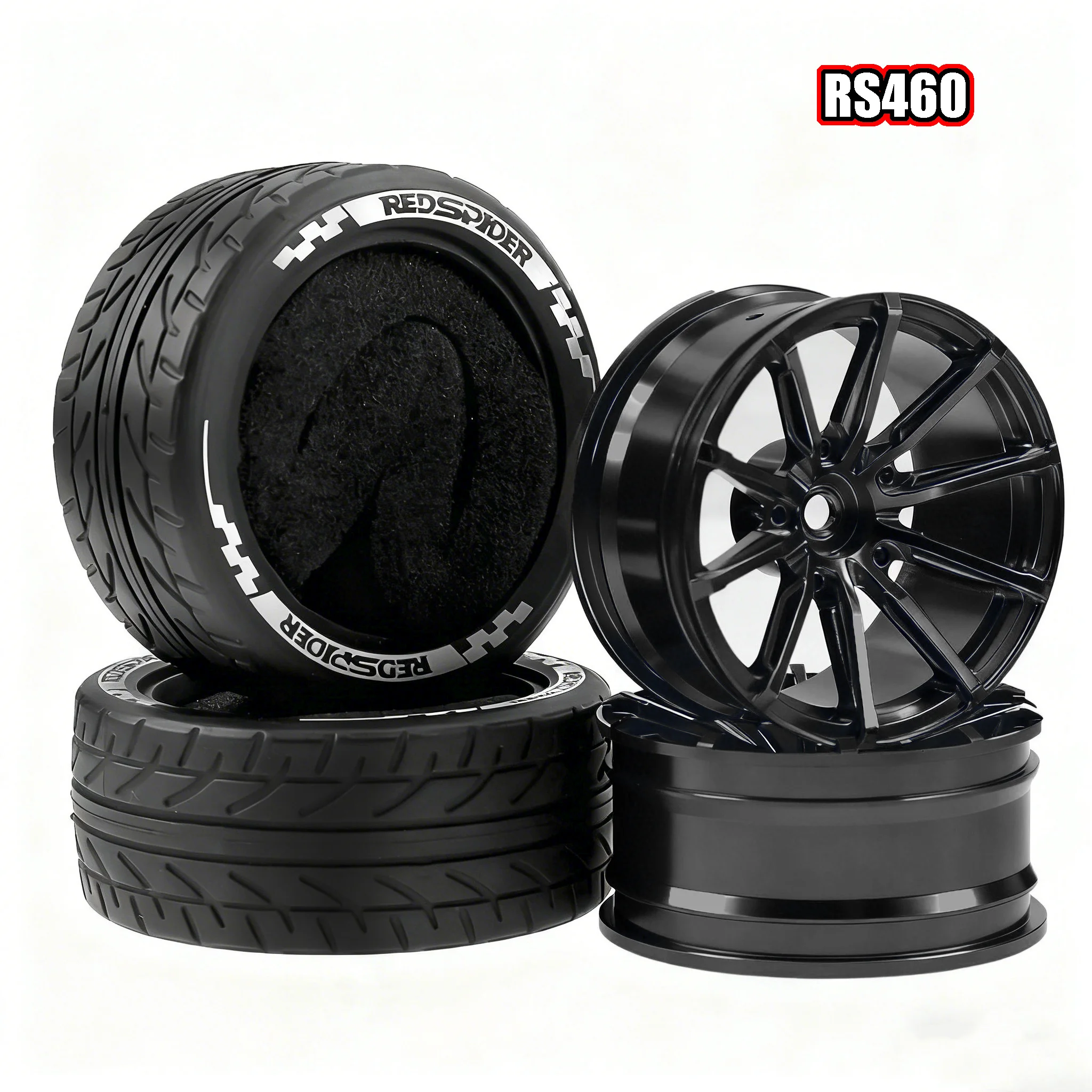 4 Uds neumáticos de goma y llantas de plástico cubo hexagonal de 12mm Compatible con HSP Tamiya HPI Kyosho Redcat ExceedRC 1/10 Touring Ca en carretera